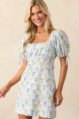 MINKPINK Light Blue Floral Meadow Puff Sleeve Mini Dress