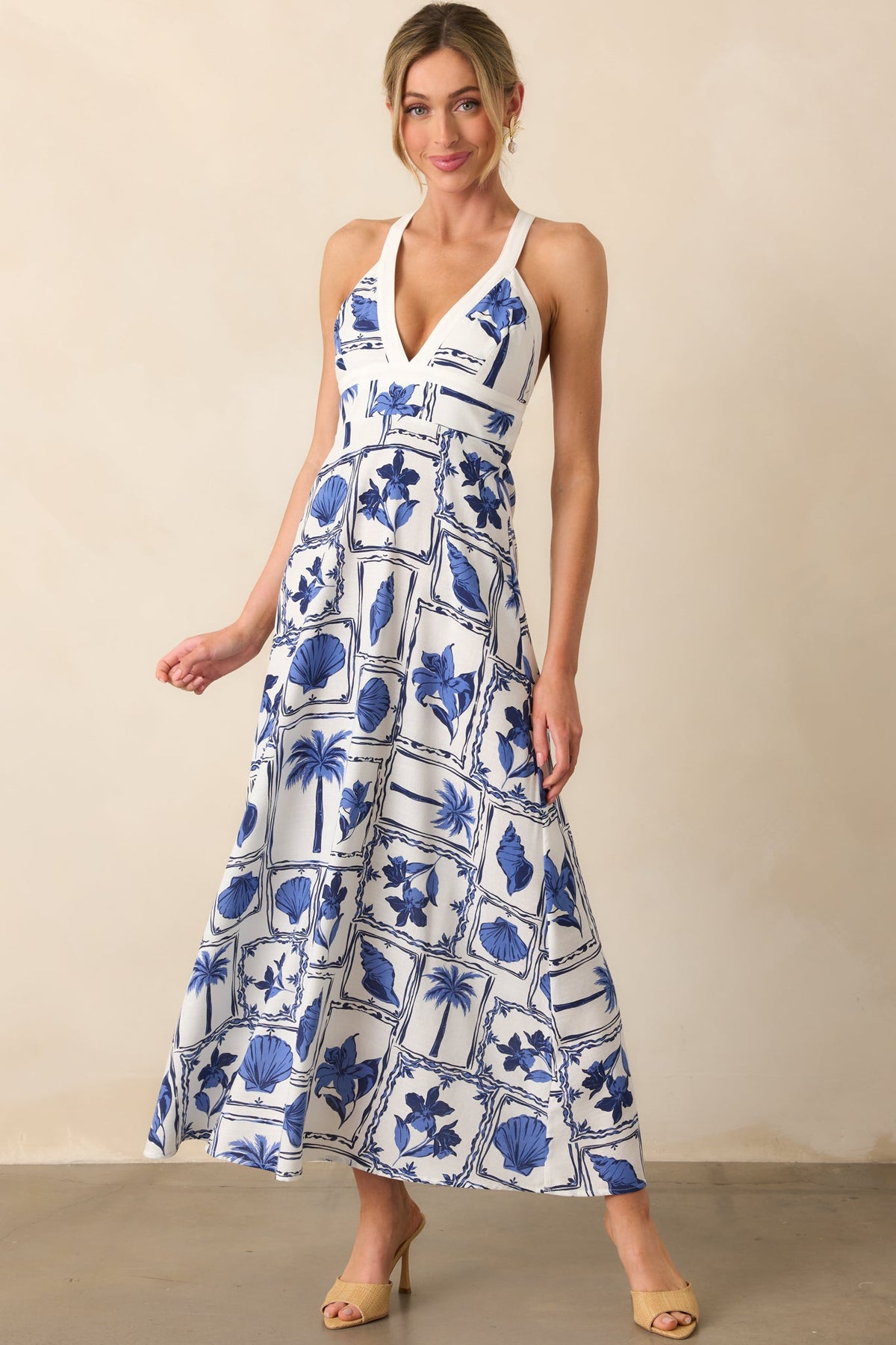 MINKPINK Blue Patchwork Sylvie Panel Midi Dress