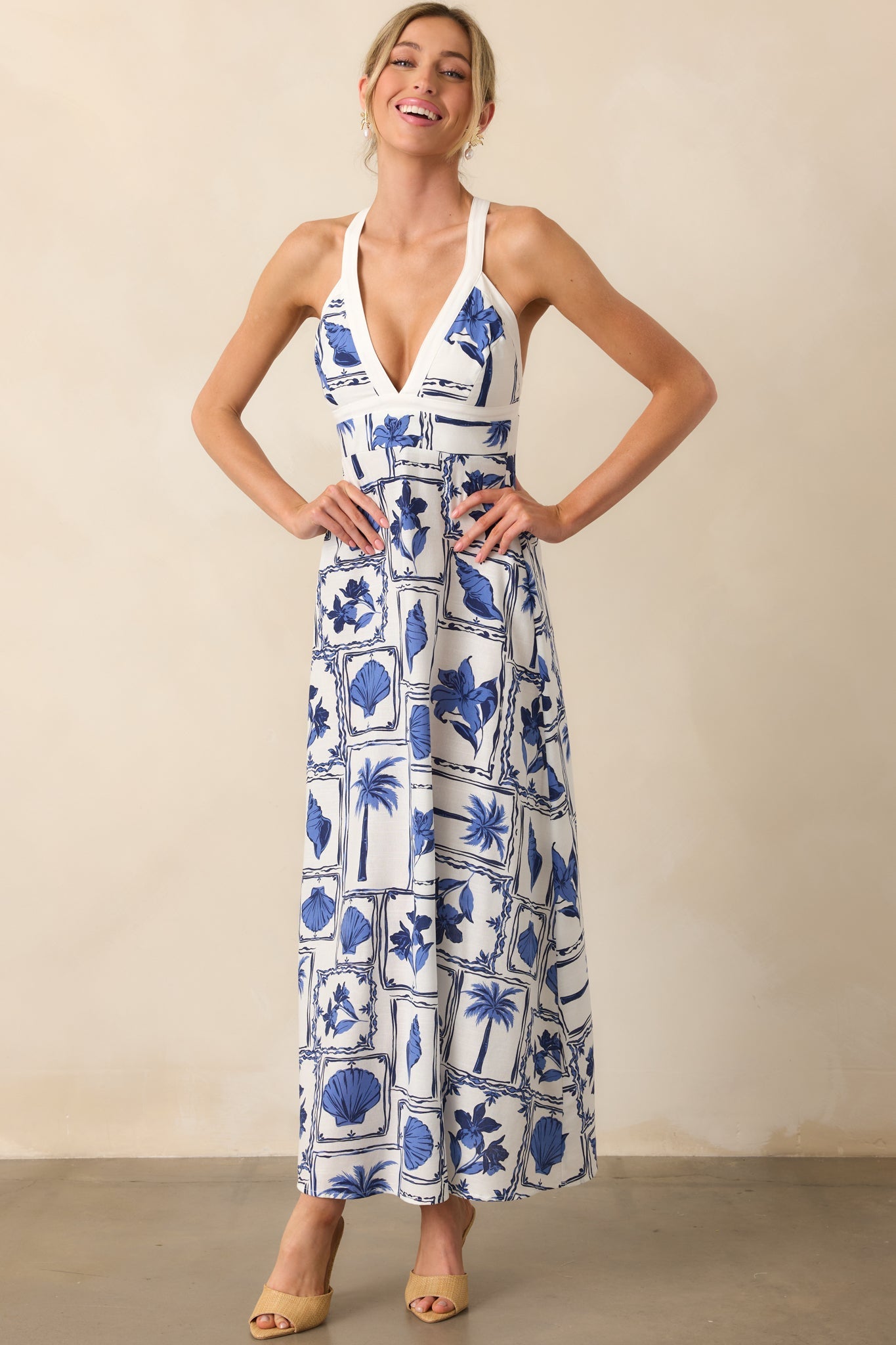 MINKPINK Blue Patchwork Sylvie Panel Midi Dress