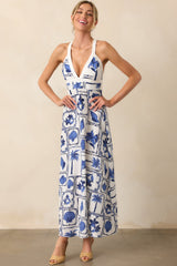 MINKPINK Blue Patchwork Sylvie Panel Midi Dress