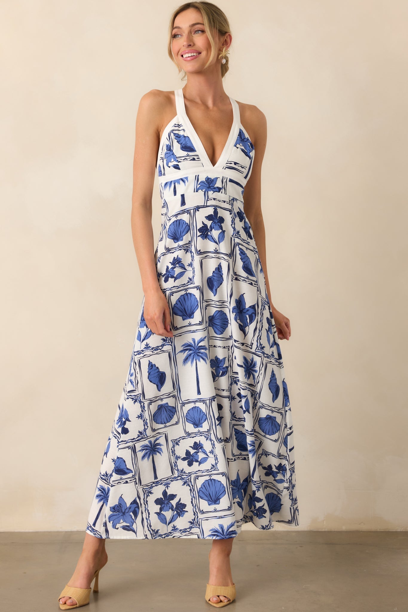 MINKPINK Blue Patchwork Sylvie Panel Midi Dress