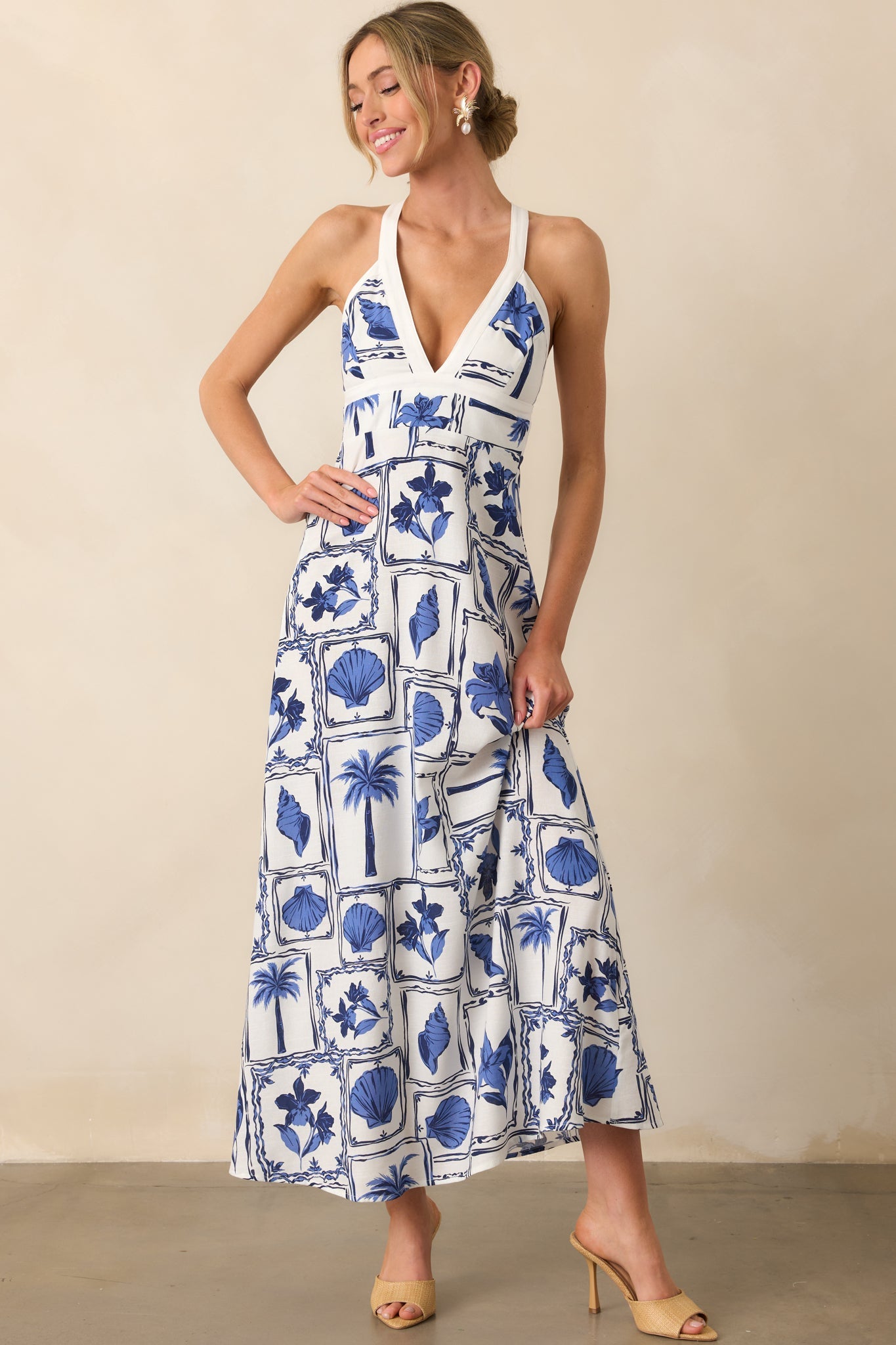 MINKPINK Blue Patchwork Sylvie Panel Midi Dress