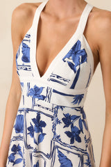 MINKPINK Blue Patchwork Sylvie Panel Midi Dress