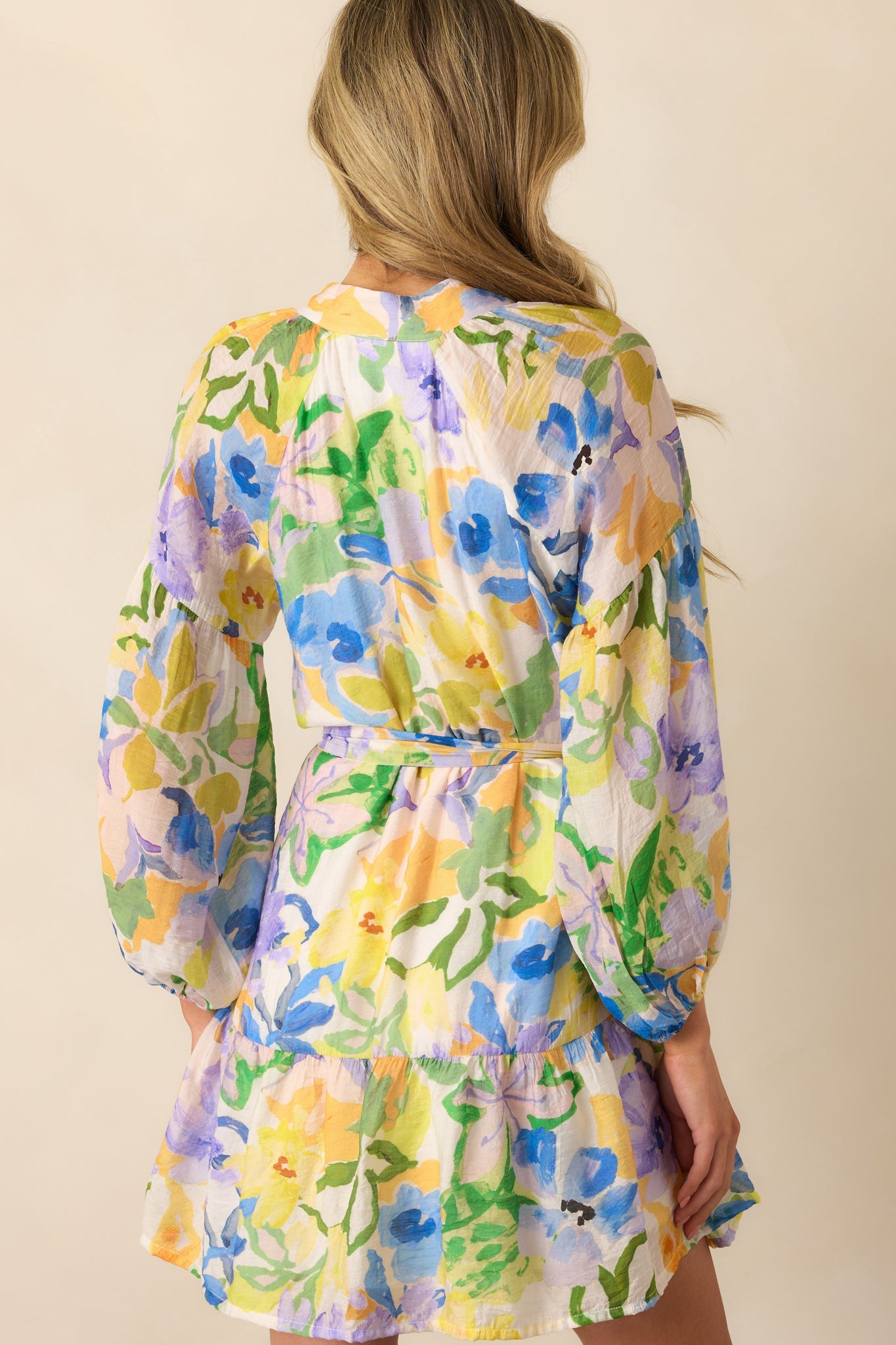 MINKPINK Yellow Floral Fable Blouson Mini Dress