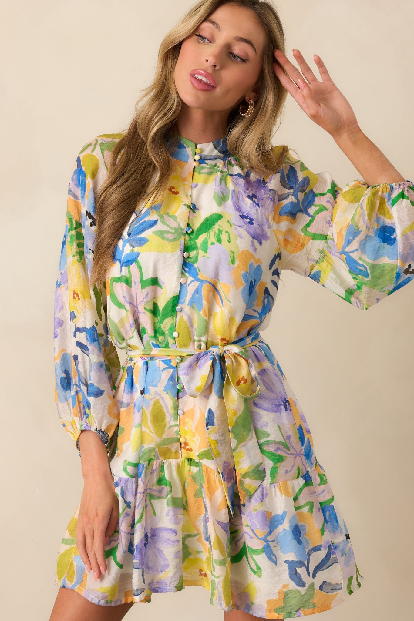 MINKPINK Yellow Floral Fable Blouson Mini Dress