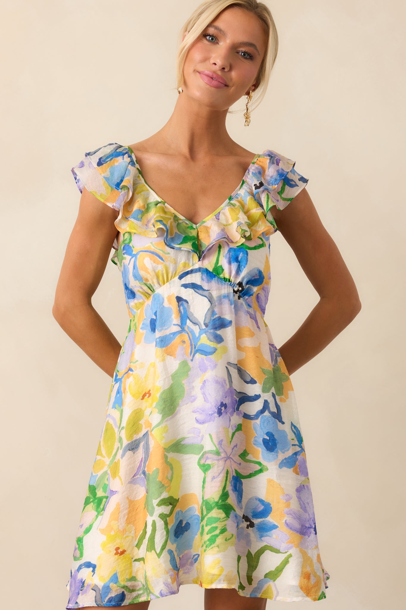 MINKPINK Yellow Floral Fable Frill Mini Dress