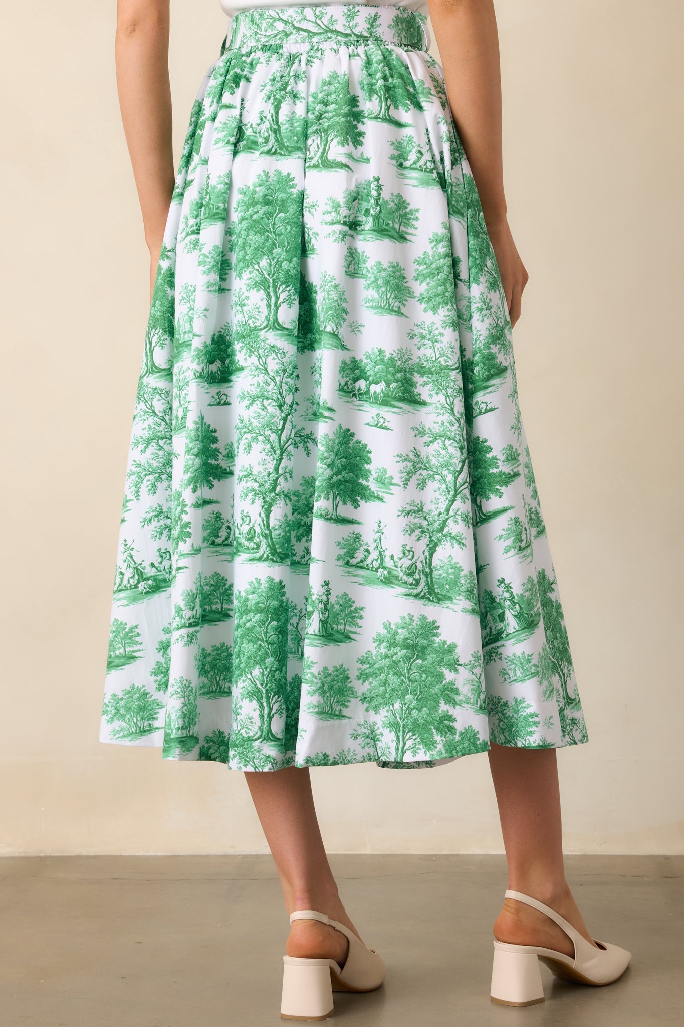 Thena Eden Green Toile Cotton Belted Midi Skirt