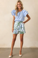 Prosperina Colleen Blue Lilacs Botanical Print Cotton Classic Shorts