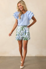 Prosperina Colleen Blue Lilacs Botanical Print Cotton Classic Shorts