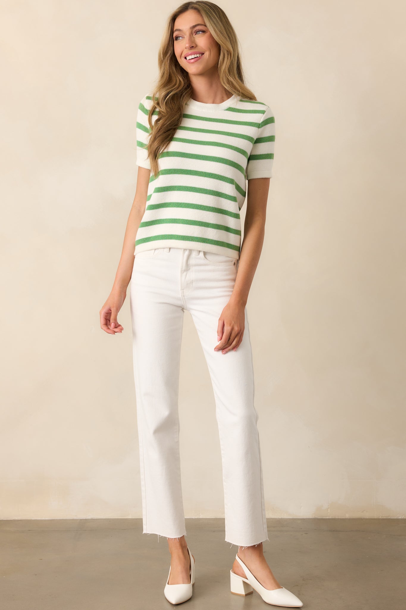 Mary Lynn Eden Green Stripe Cotton Sweater