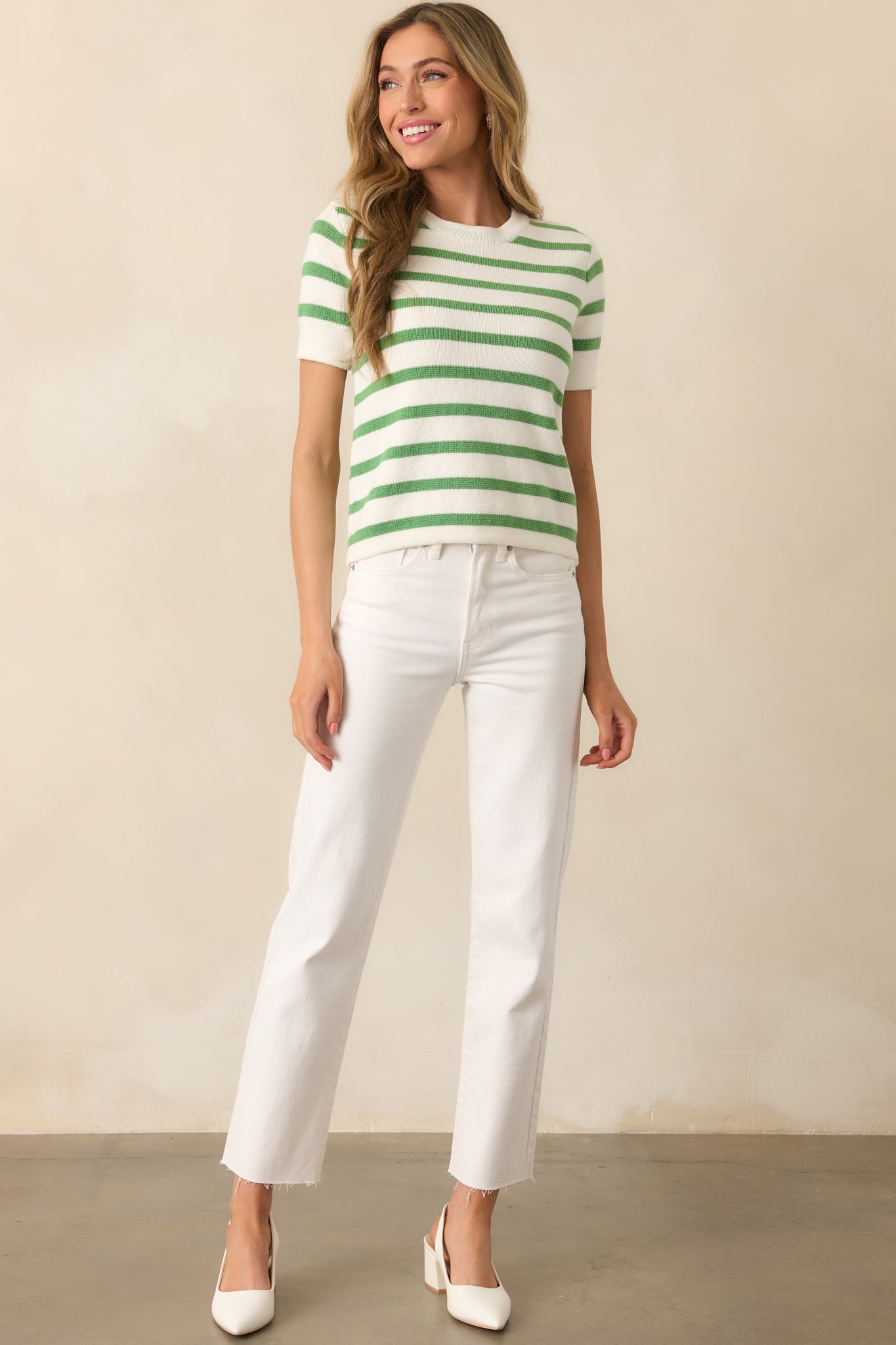 Mary Lynn Eden Green Stripe Cotton Sweater