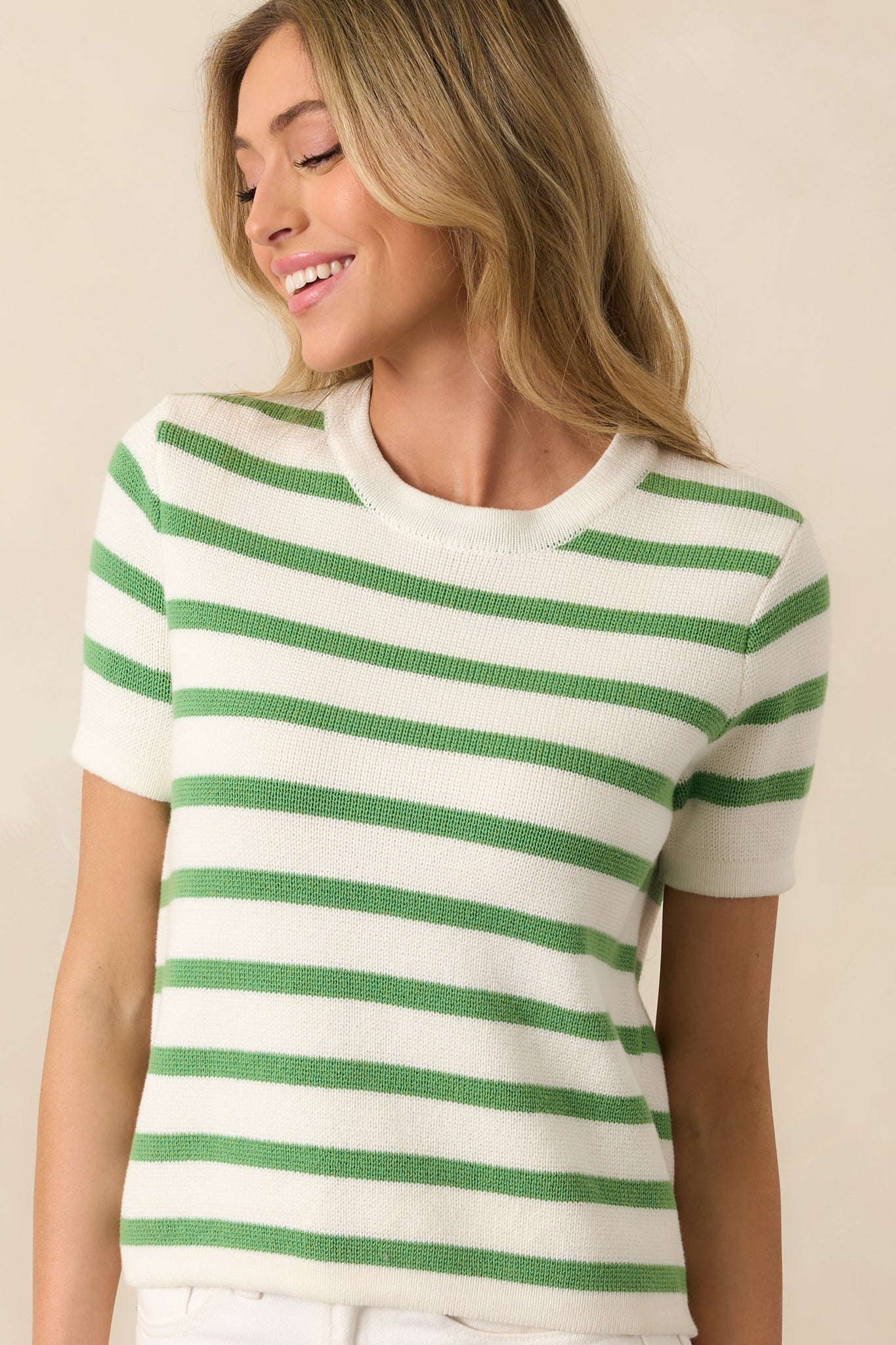 Mary Lynn Eden Green Stripe Cotton Sweater