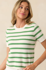 Mary Lynn Eden Green Stripe Cotton Sweater