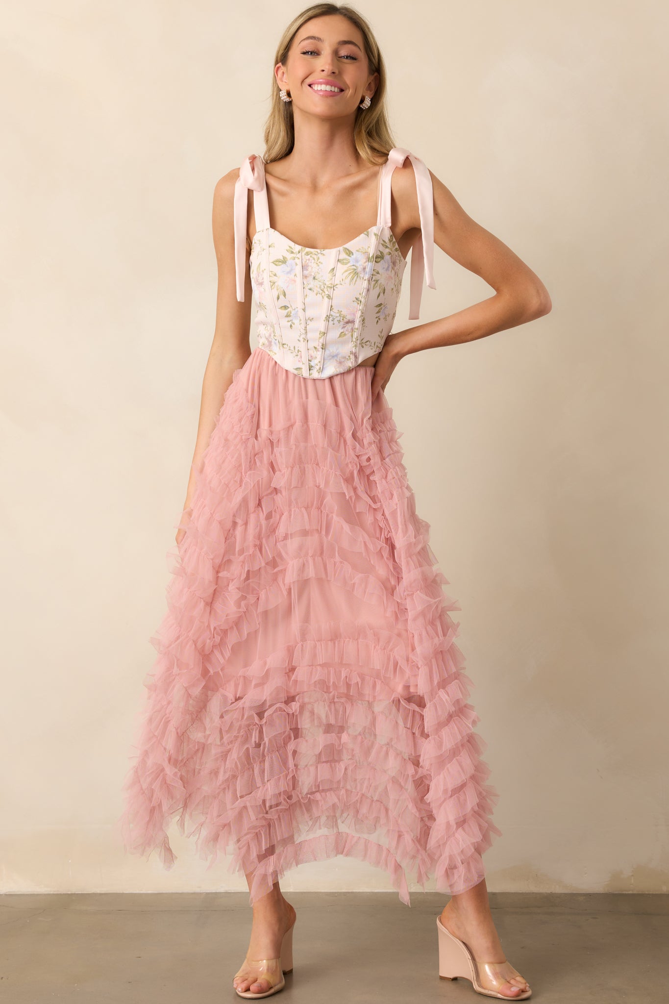 Make The Most Of It Light Pink Floral Corset Top