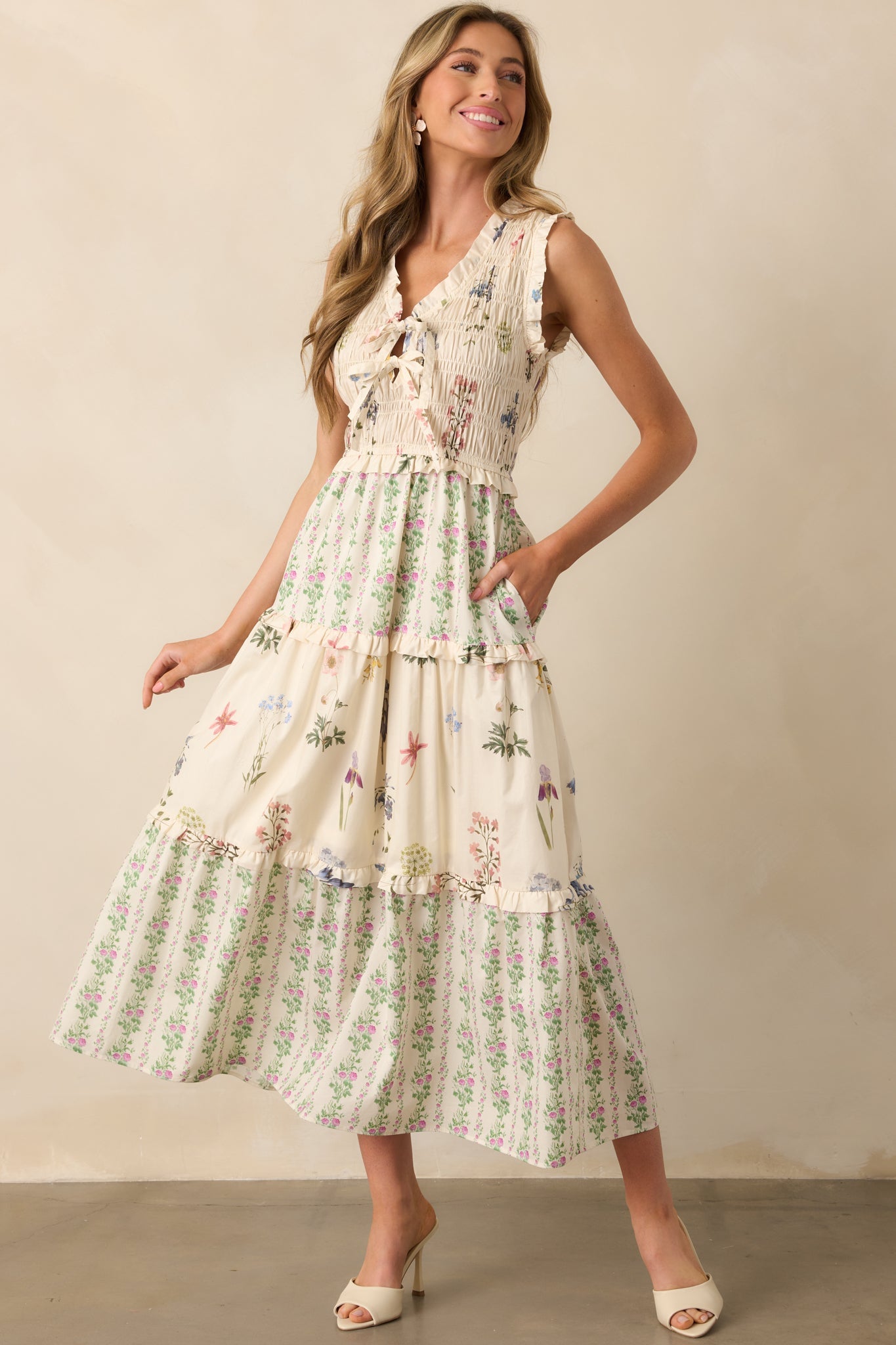 Whatever Happens Ivory Floral Cotton Sleeveless Maxi Dress