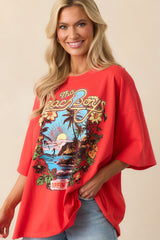 The Beach Boys Red Cotton Surfin USA 1963 Oversized Graphic Tee