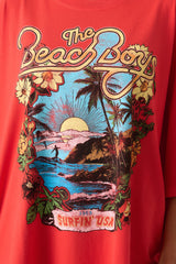 The Beach Boys Red Cotton Surfin USA 1963 Oversized Graphic Tee