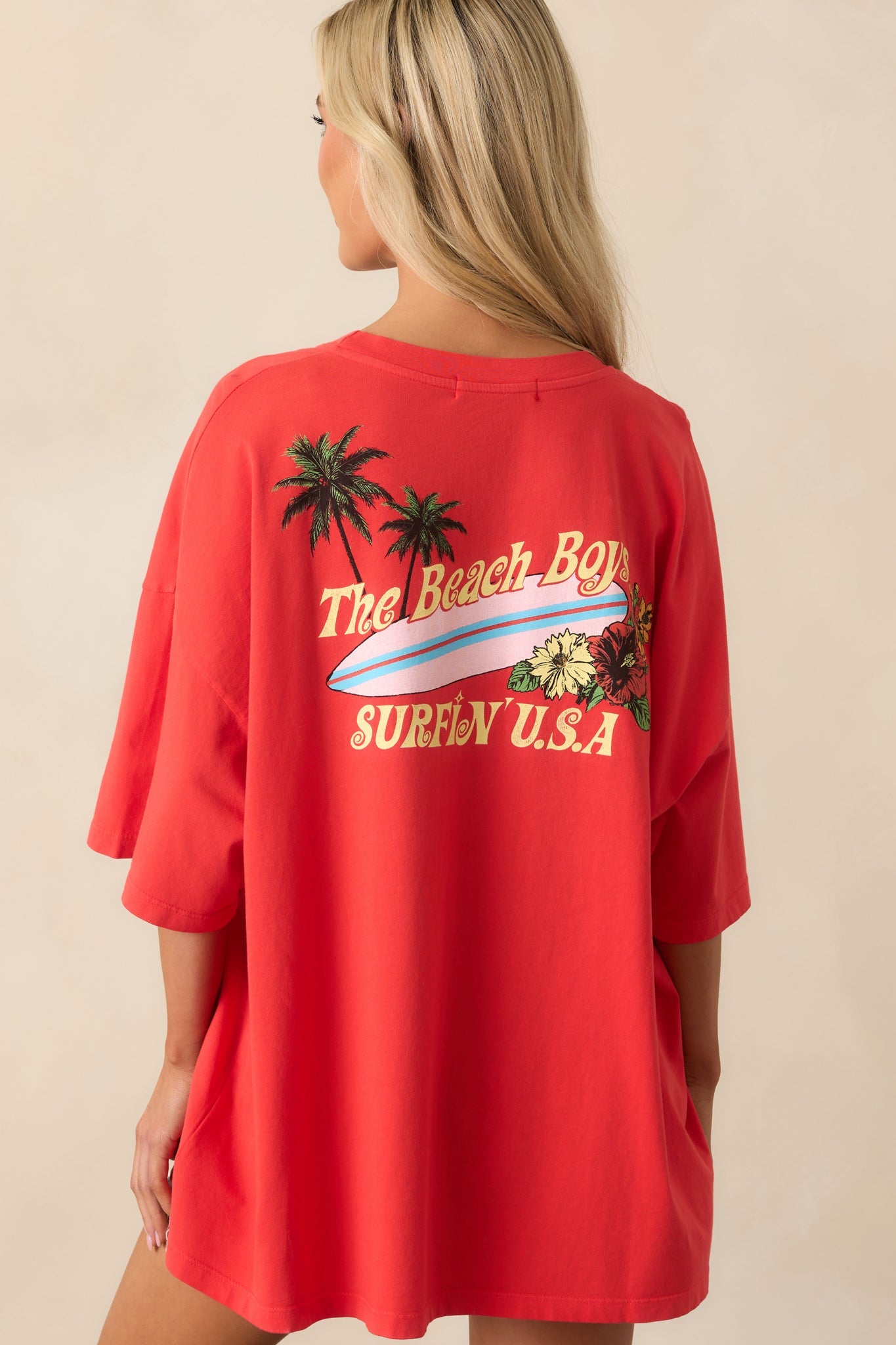 The Beach Boys Red Cotton Surfin USA 1963 Oversized Graphic Tee