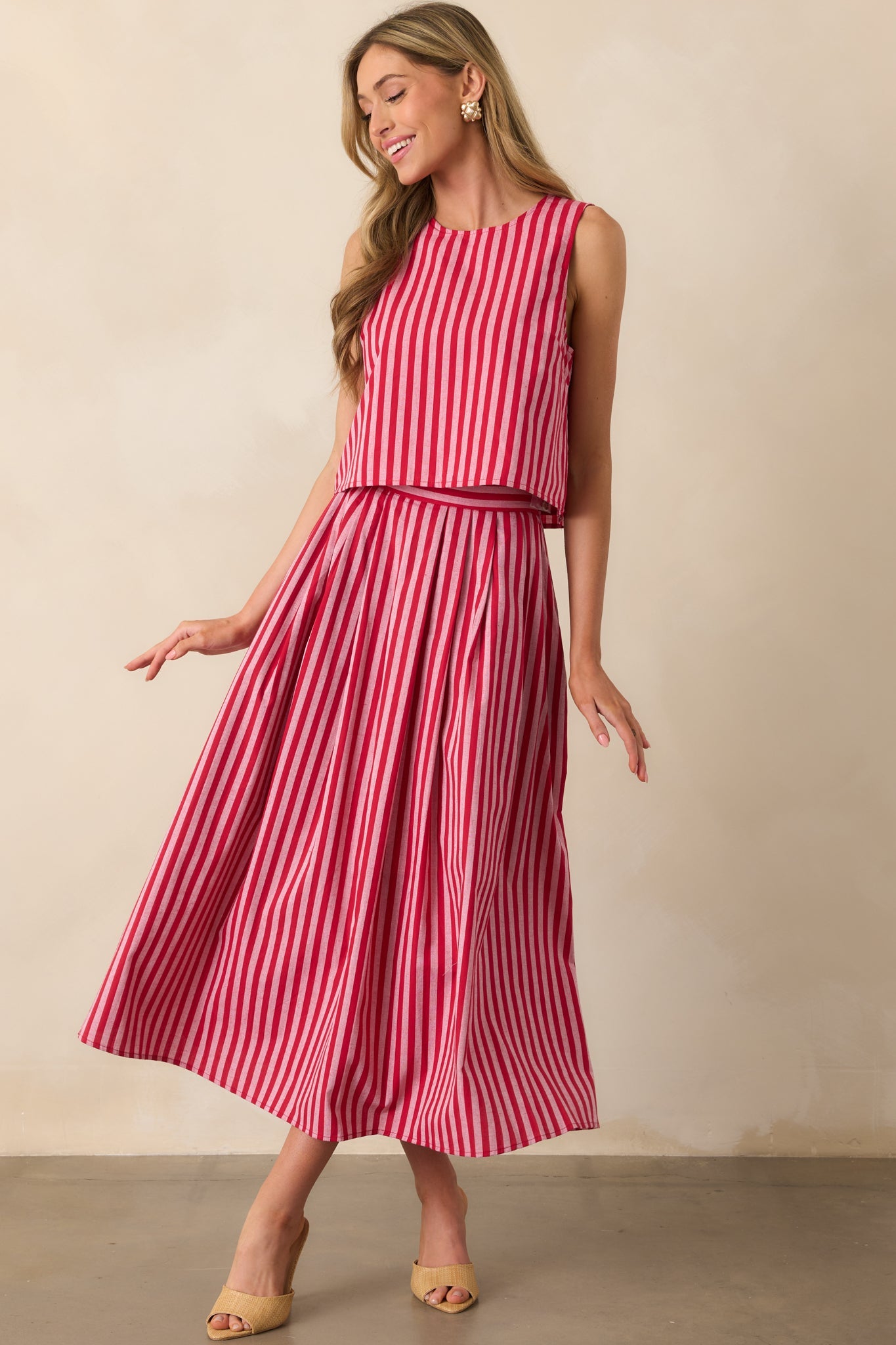 Be The Change Red Stripe Cotton Sleeveless Crop Top