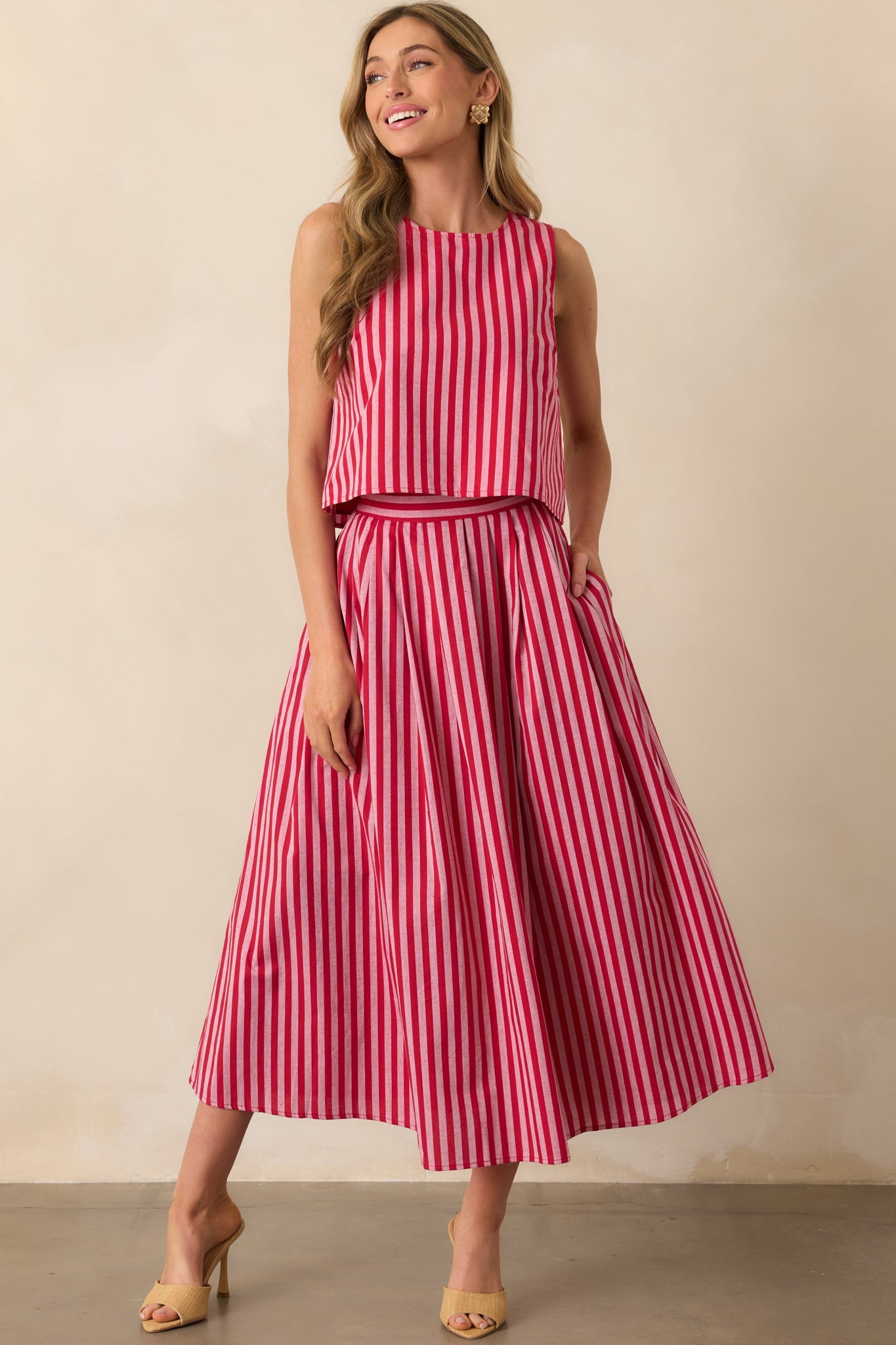 Keep Wondering Red Stripe Cotton Maxi Skirt