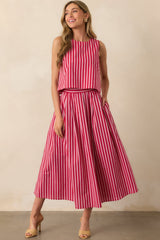 Keep Wondering Red Stripe Cotton Maxi Skirt