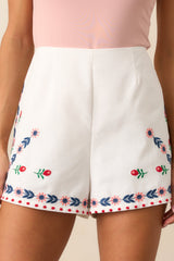 Creating Memories Ivory Floral Embroidered High Waisted Shorts
