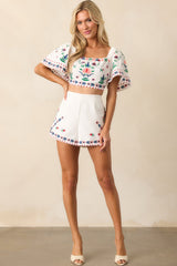 This Is The Good Part Ivory Floral Embroidered Crop Top