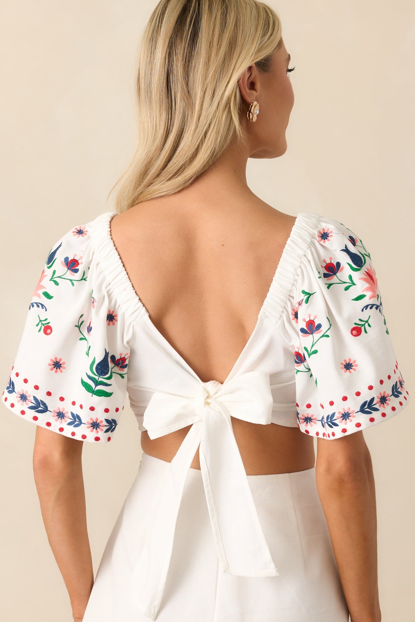This Is The Good Part Ivory Floral Embroidered Crop Top