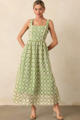 In The Meadow Green Floral Embroidered Midi Dress