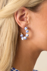 Saved By The Sun Blue White Floral Hoop Earrings