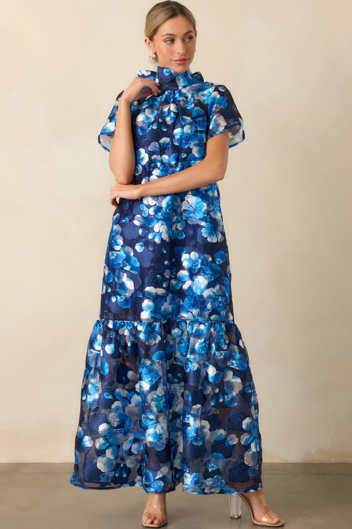 Urban Affair Blue Floral Jacquard Maxi Dress