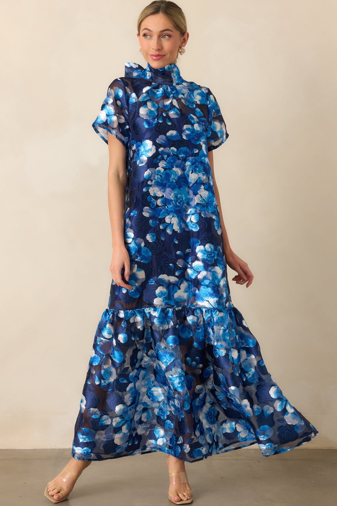 Urban Affair Blue Floral Jacquard Maxi Dress