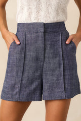 Meet In The Middle Dark Wash Chambray Tailored Shorts