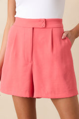 Elevated Style Pink Coral Tailored High Waisted Shorts