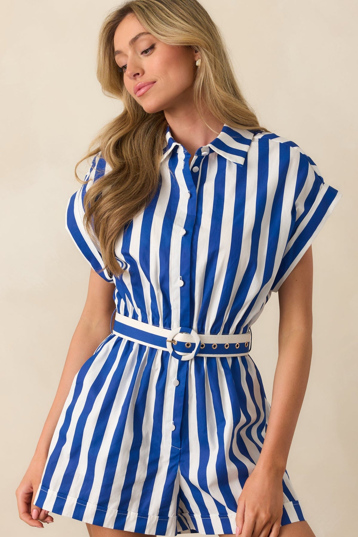 Prosperina Natalia Royal Blue Stripe Cotton Romper