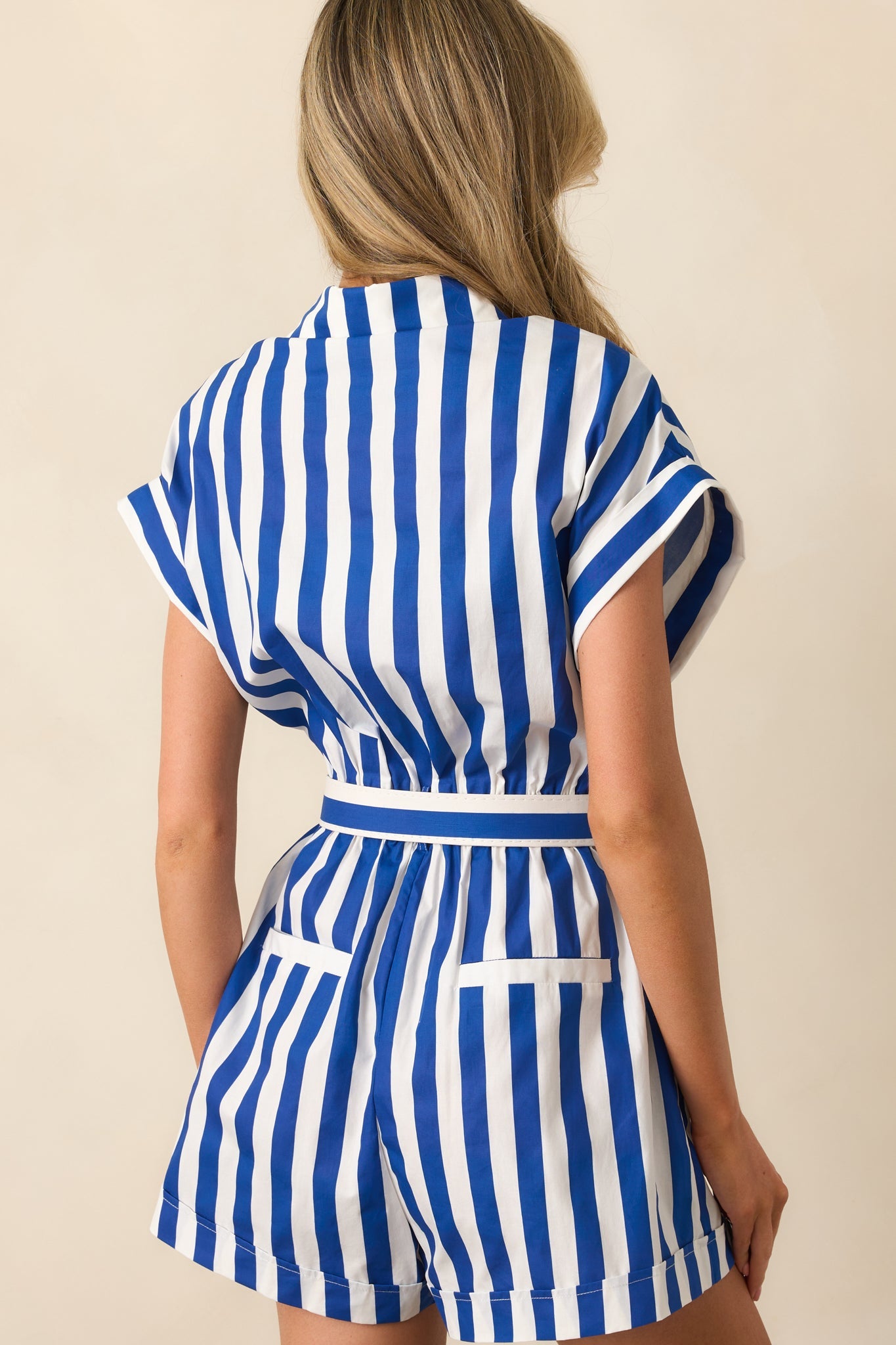 Prosperina Natalia Royal Blue Stripe Cotton Romper