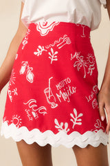 Prosperina Salome Red Mojito Print Linen Mini Skirt