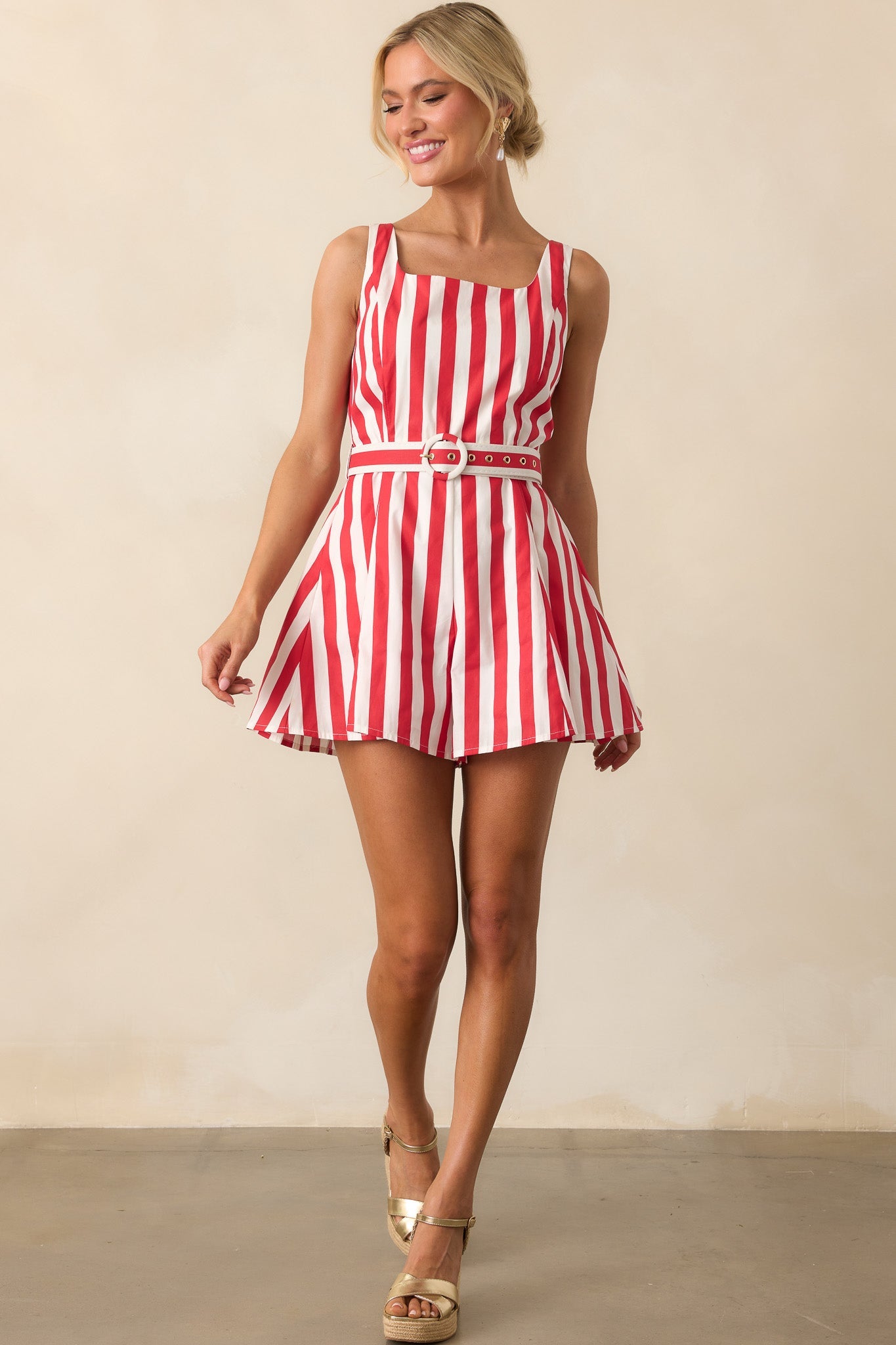 Prosperina Alessandra Red Stripe Cotton Romper