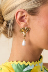 Effortless Charm Gold Ivory Pearl Drop Earrings