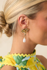 Effortless Charm Gold Ivory Pearl Drop Earrings