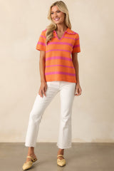 Keeping My Peace Bright Orange Stripe Short Sleeve Knit Top