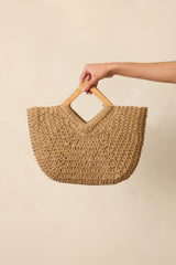Changing Tides Tan Raffia Woven Wooden Handle Handbag