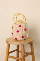 Weekend Picnic Natural Straw Bucket Floral Handbag
