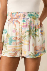 Spirits Lifted Ivory Multi Tropical Print High Rise Shorts