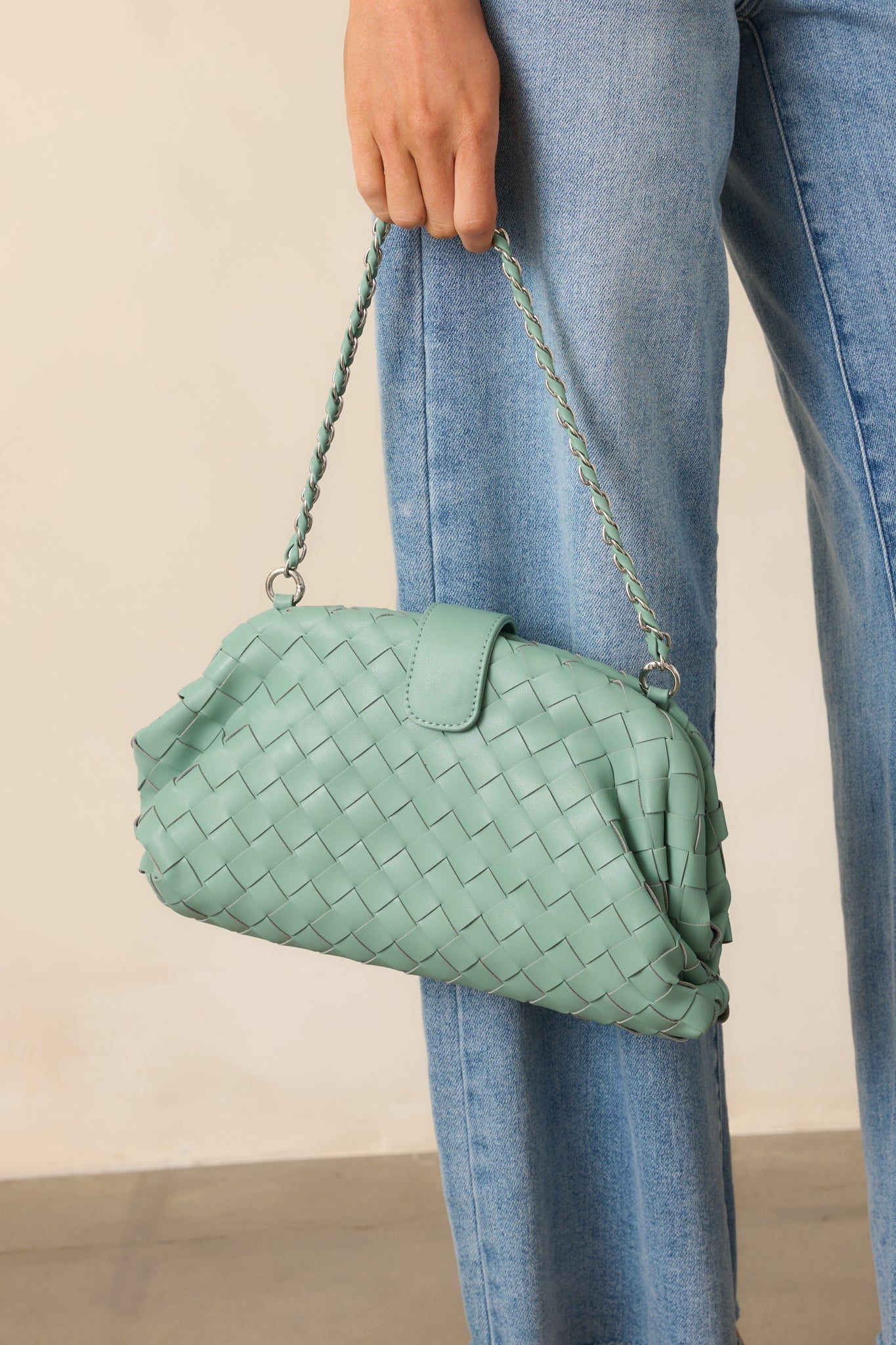 Steal The Moment Mint Green Woven Crossbody Bag