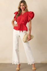 The Time Is Now White Straight Leg Scallop Hem Jeans