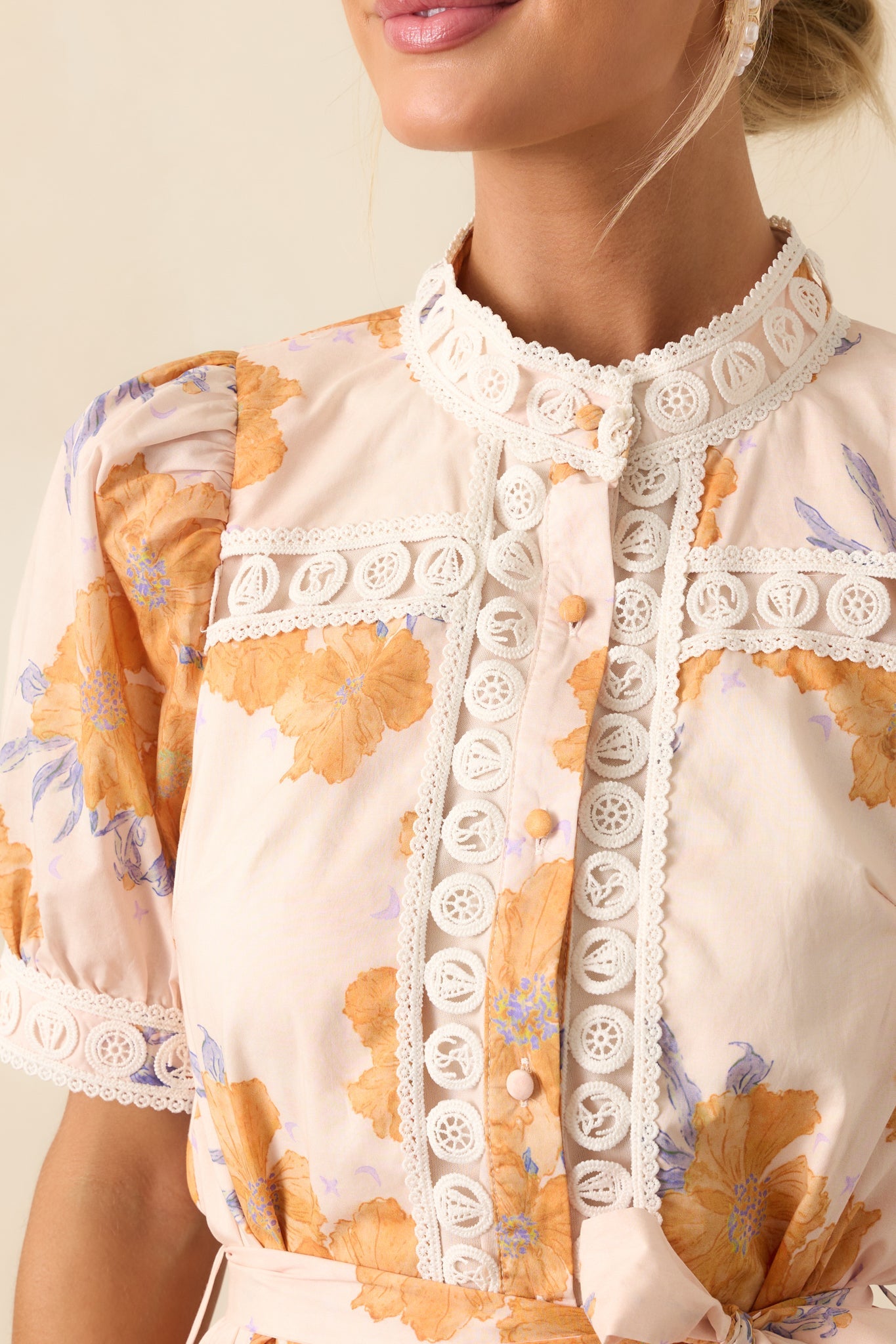Past The Garden Gates Honey Yellow Floral Cotton Mini Dress