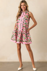 A Day To Remember Pink Floral Cotton Mini Shirt Dress