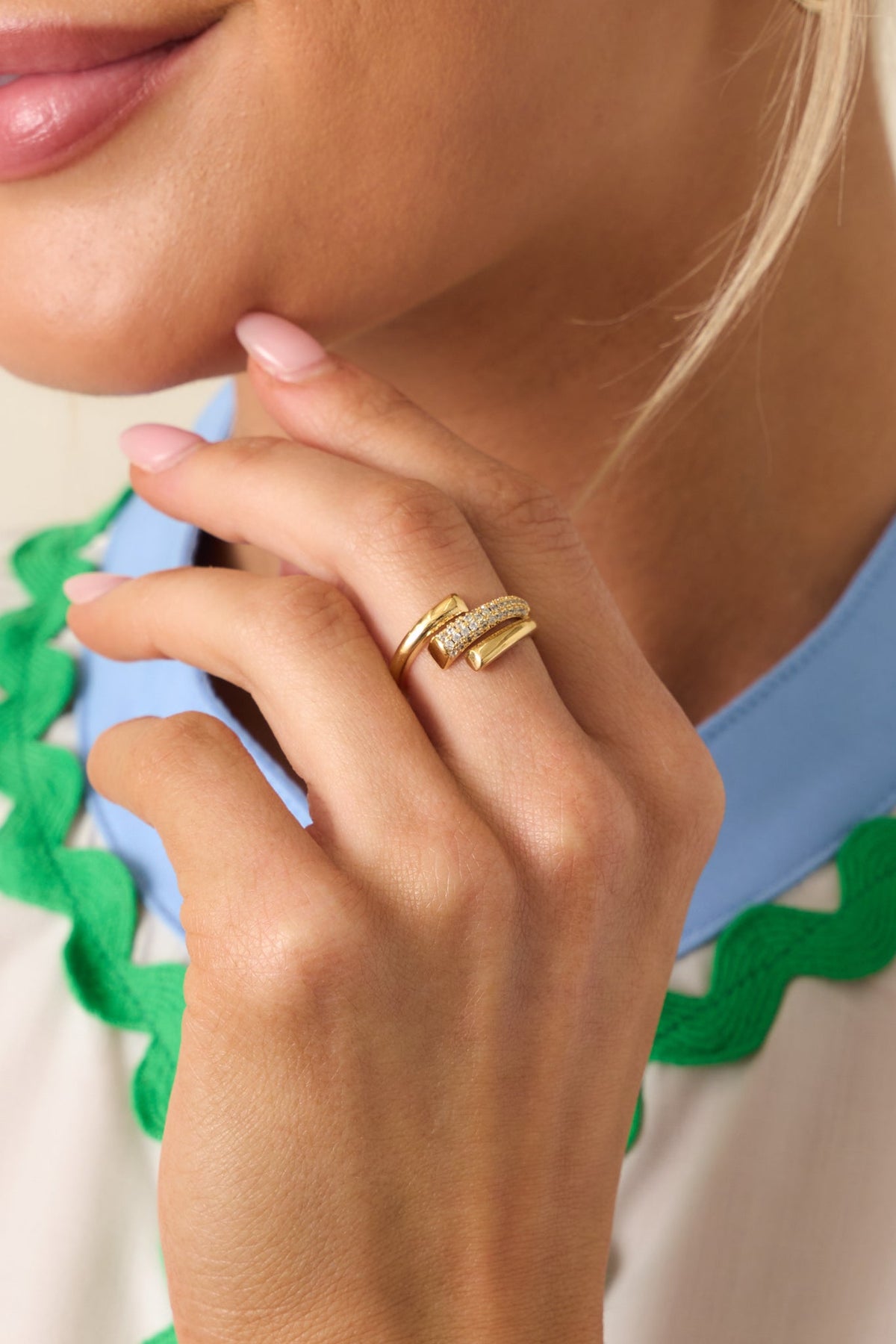 Simply Divine Gold Rhinestone Bypass Ring