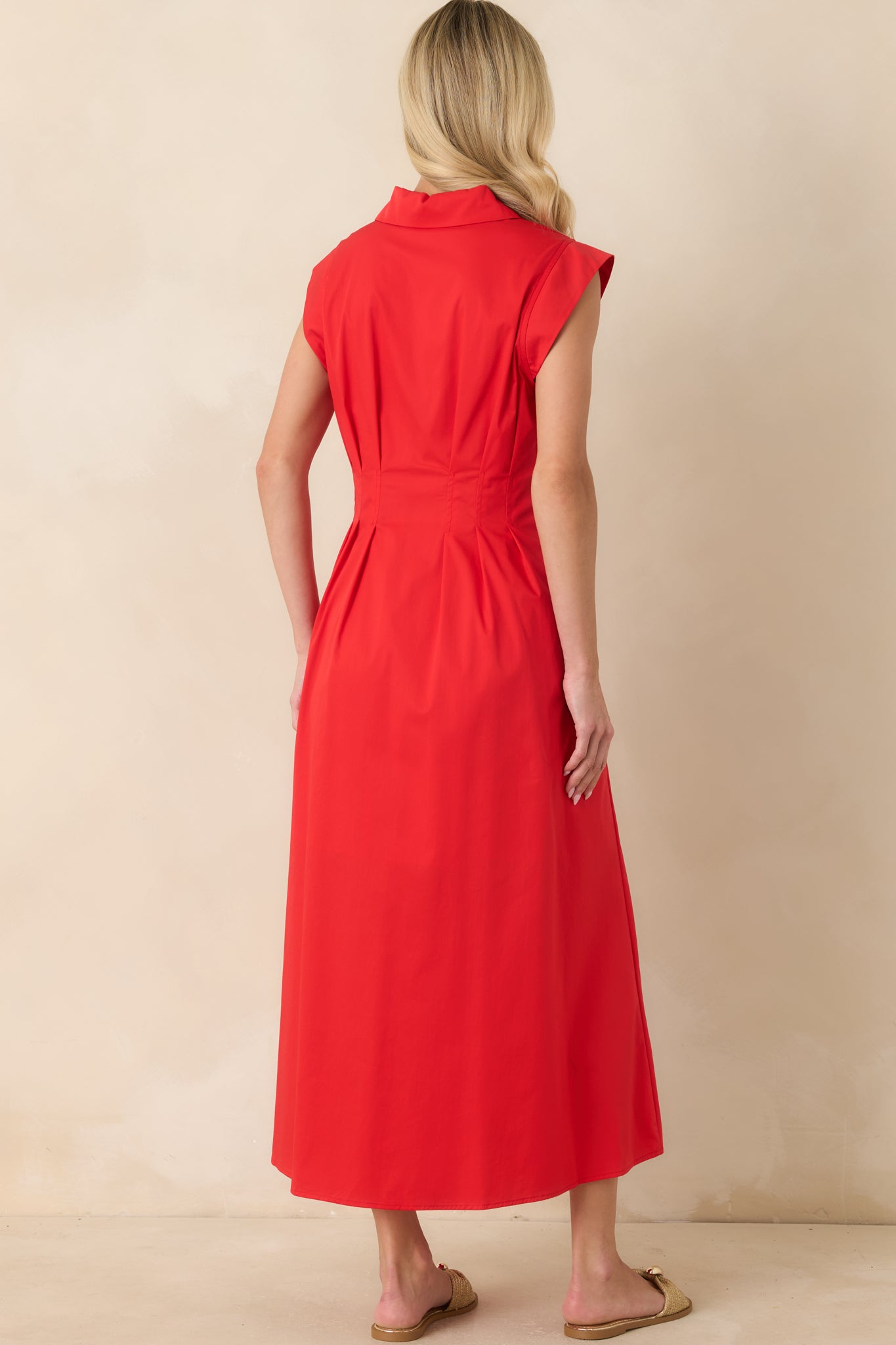 Meet Me Downtown Red Zip Front Midi Dress